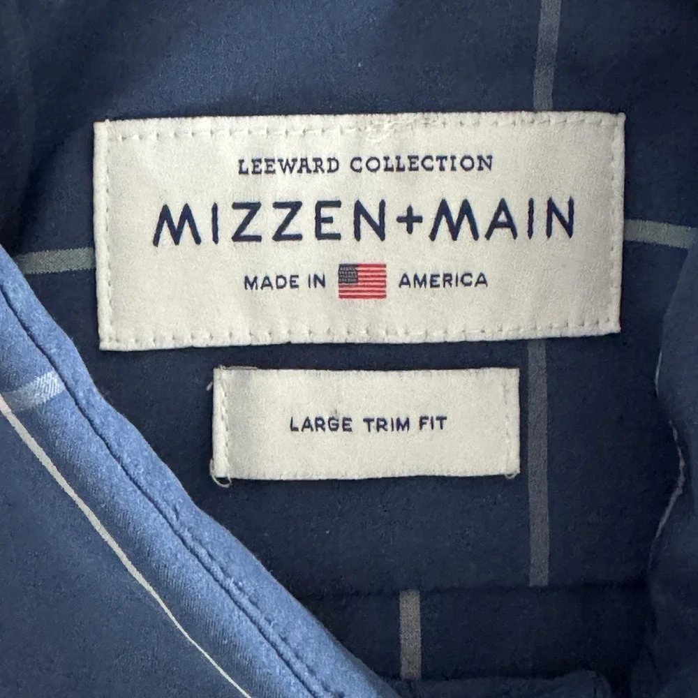 Mizzen + Main Blue Check Sz Large Trim‎ Fit Leeward Collection Long Sleeve Shirt